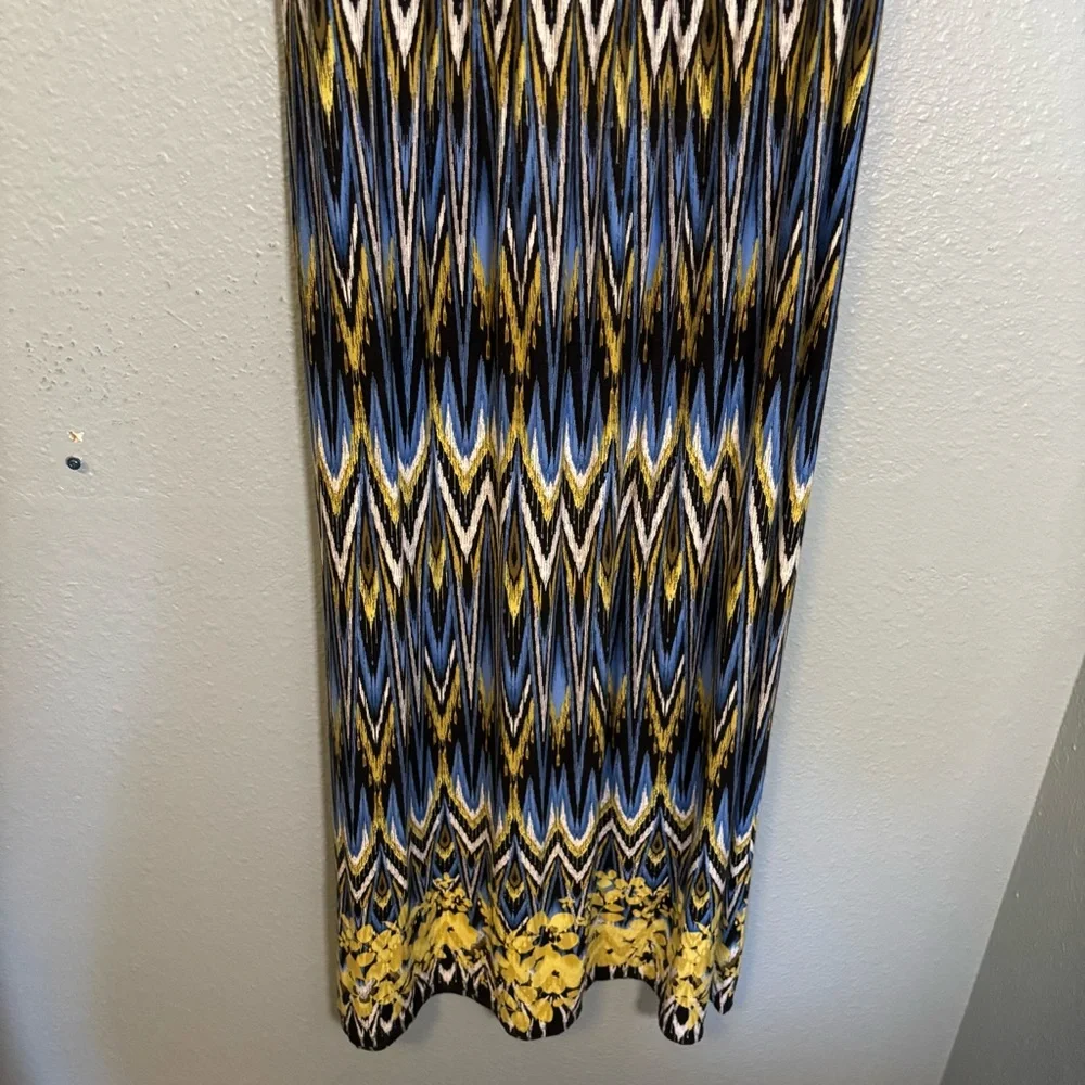 J. Jill Wearever Ikat Print Blue Yellow Sleeveless Knit‎ Maxi Dress - Picture 8 of 9